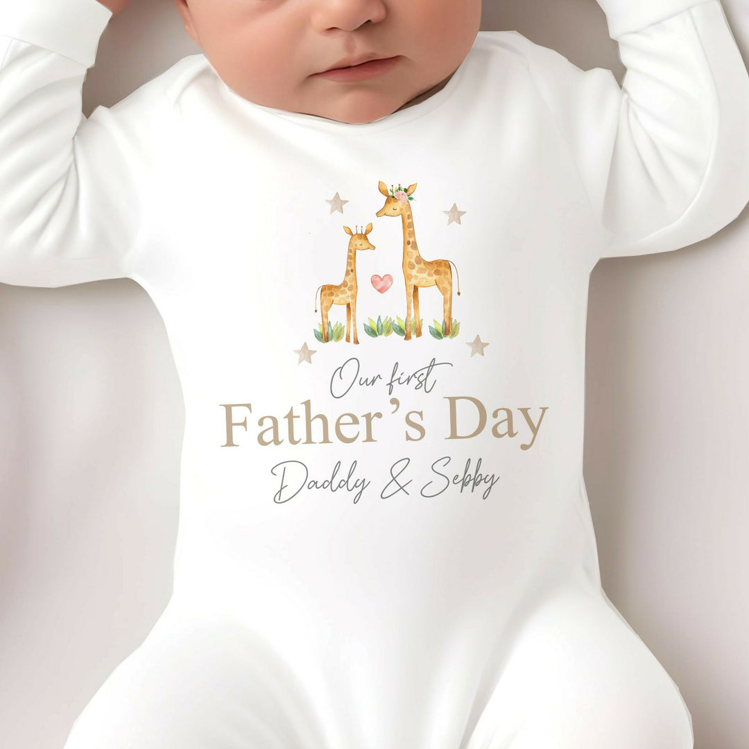 Personalised Giraffes First Fathers Day Babygrow/Vest