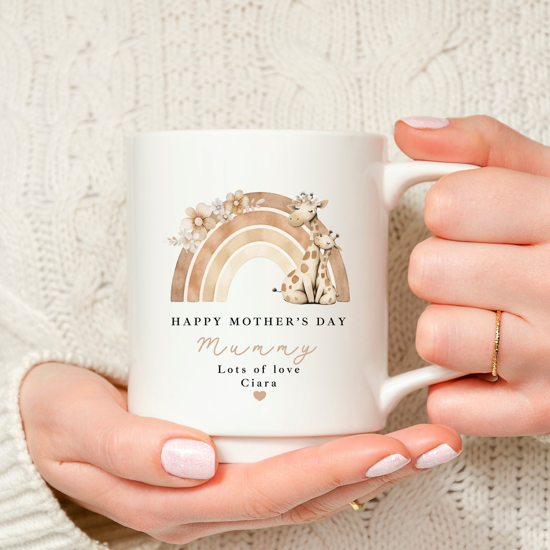 Personalised Giraffe Rainbow Happy Mother's Day Mug