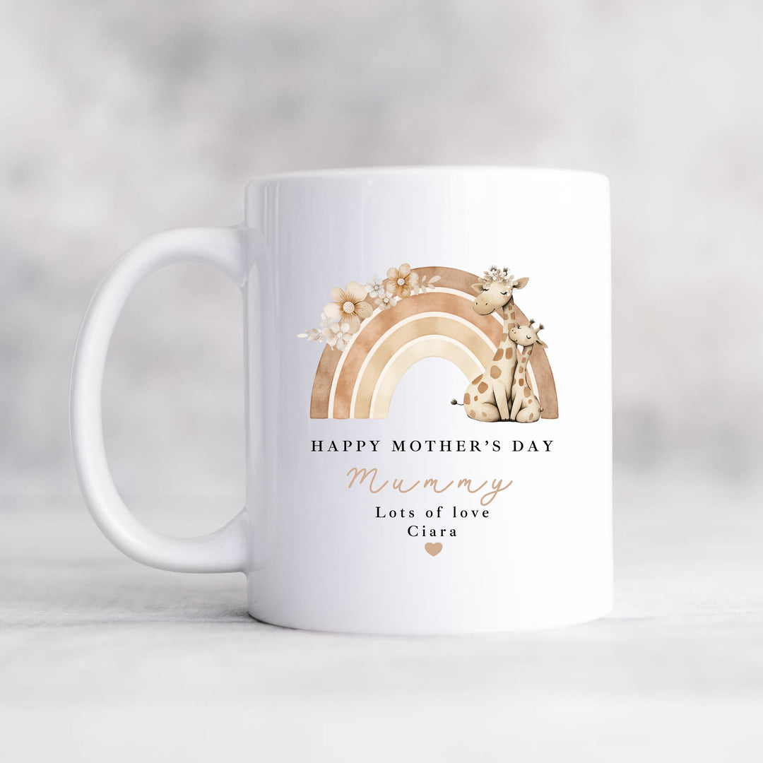 Personalised Giraffe Rainbow Happy Mother's Day Mug