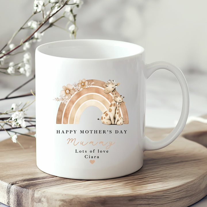 Personalised Giraffe Rainbow Happy Mother's Day Mug