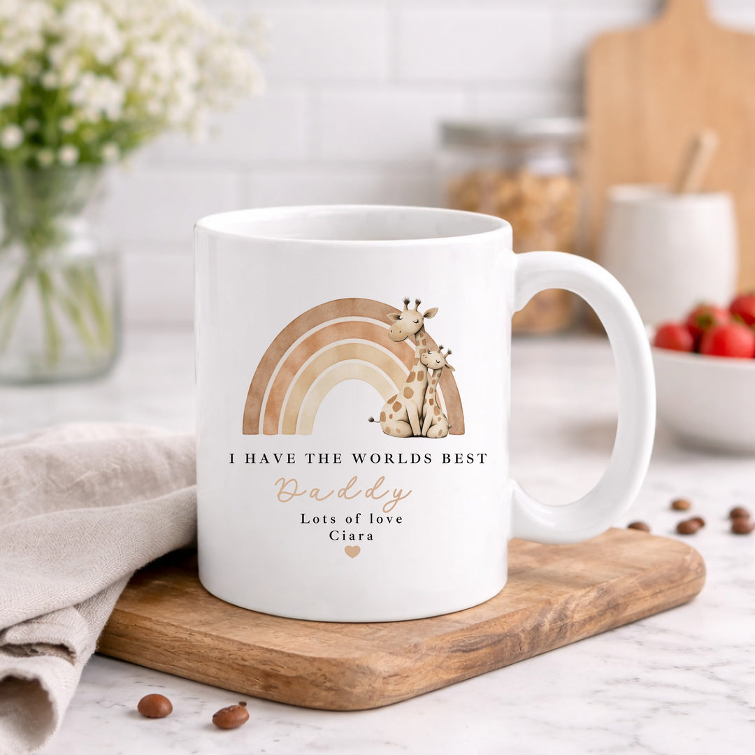 Personalised Giraffe Rainbow World's Best Daddy Mug