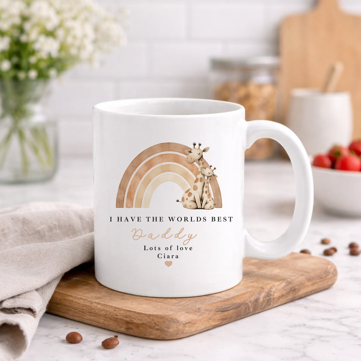 Personalised Giraffe Rainbow World's Best Daddy Mug