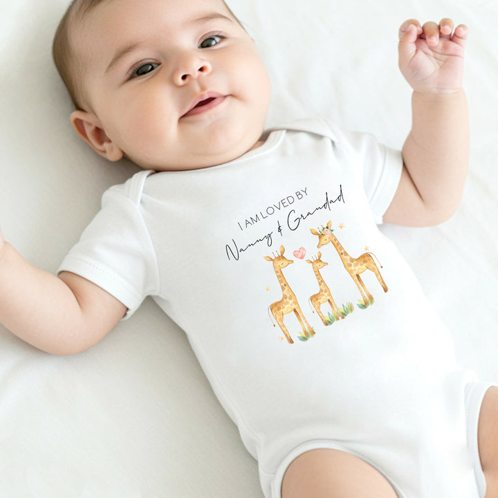 Personalised Giraffes Loved By Nanny Baby Grow or Vest