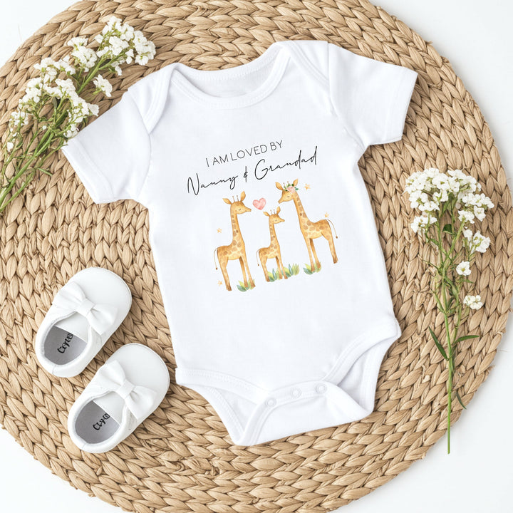 Personalised Giraffes Loved By Nanny Baby Grow or Vest