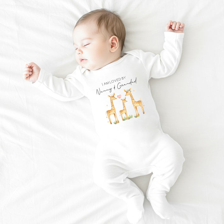 Personalised Giraffes Loved By Nanny Baby Grow or Vest