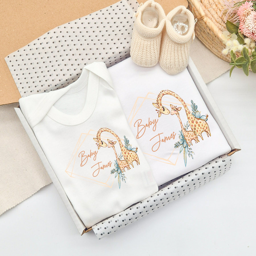 Personalied Giraffe Wreath Baby Vest &amp; Blanket Gift Set