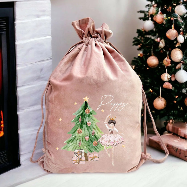 Personalised Pink Ballerina Christmas Stocking or Santa Sacks