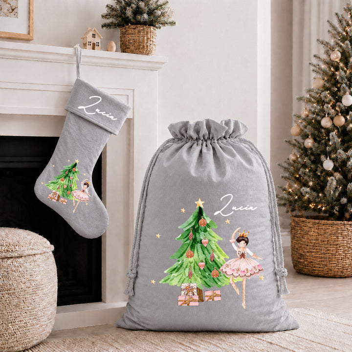 Personalised Pink Ballerina Christmas Stocking or Santa Sack