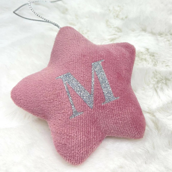 Personalised Silver Glitter Initial Star Ornament | Pink, Blue, Grey and White