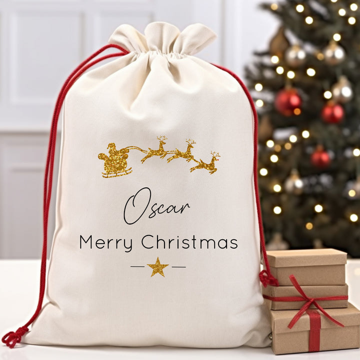 Personalised Gold Santa Sleigh Santa Sack