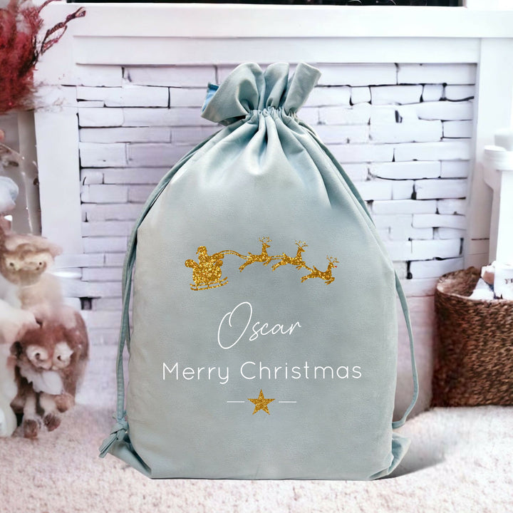 Personalised Merry Christmas Gold Santa Sleigh Sack