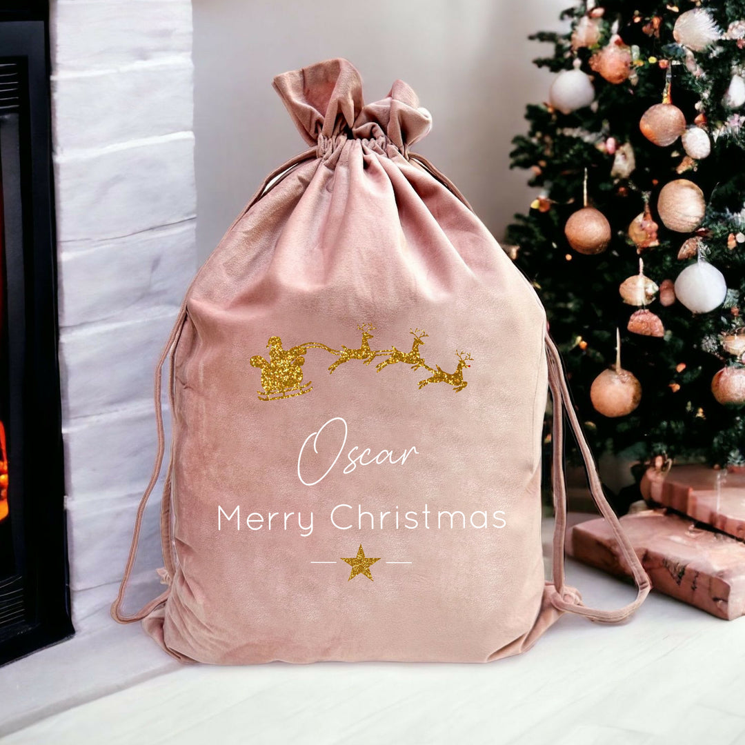 Personalised Merry Christmas Gold Santa Sleigh Sack