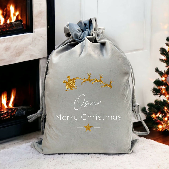 Personalised Merry Christmas Gold Santa Sleigh Sack