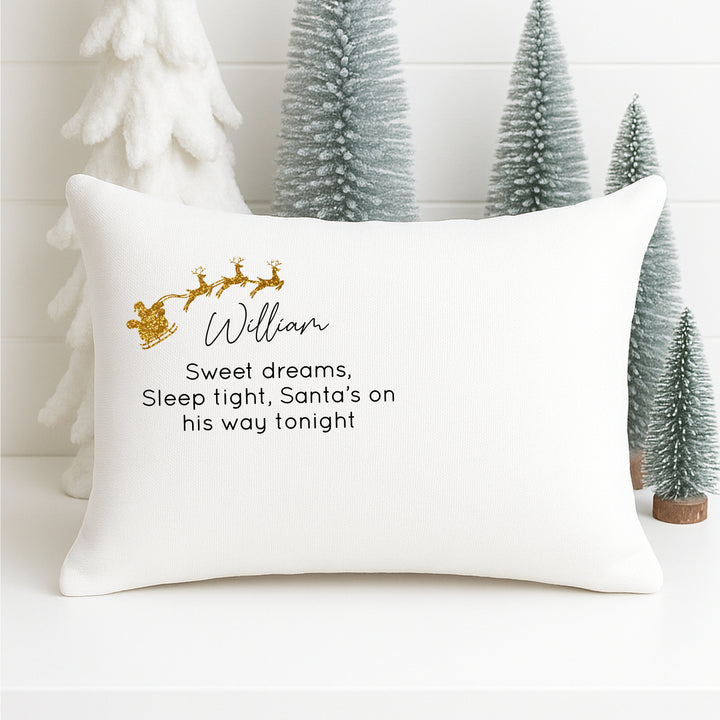 Personalised Gold Glitter Sleigh Christmas Eve Pillow Case