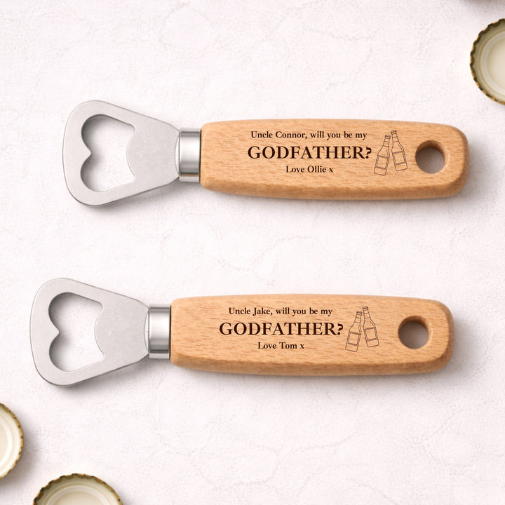 Personalised Will You Be My Godfather Engraved Bottle Opener