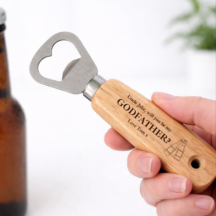 Personalised Will You Be My Godfather Engraved Bottle Opener