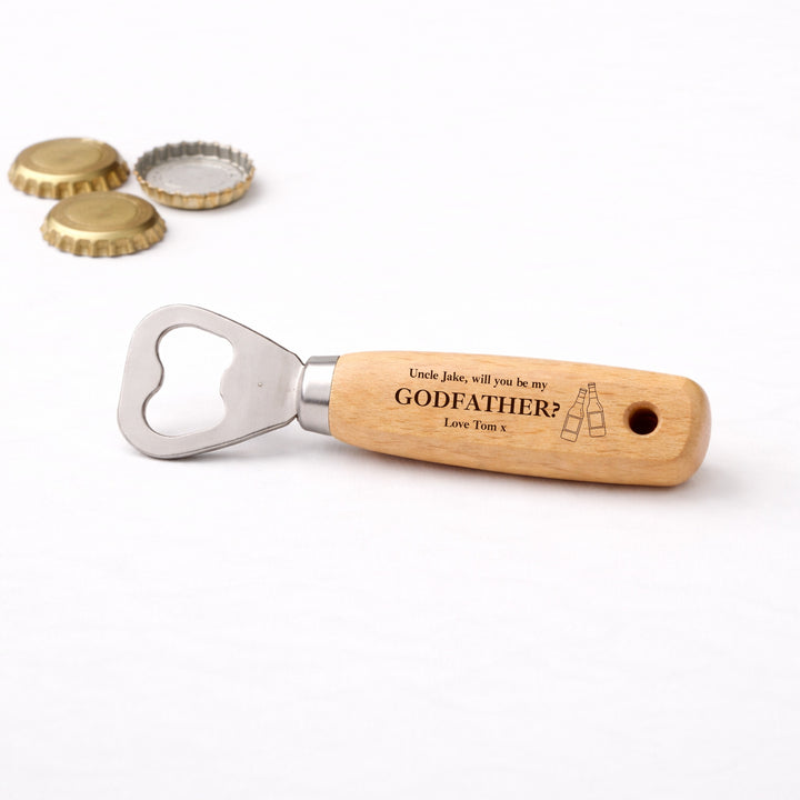 Personalised Will You Be My Godfather Engraved Bottle Opener