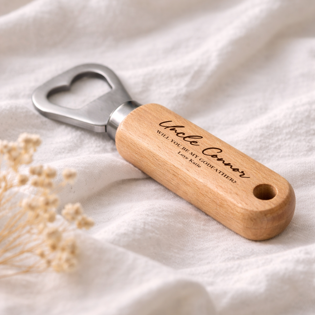 Personalised Script Will You Be My Godfather Engraved Bottle Opener