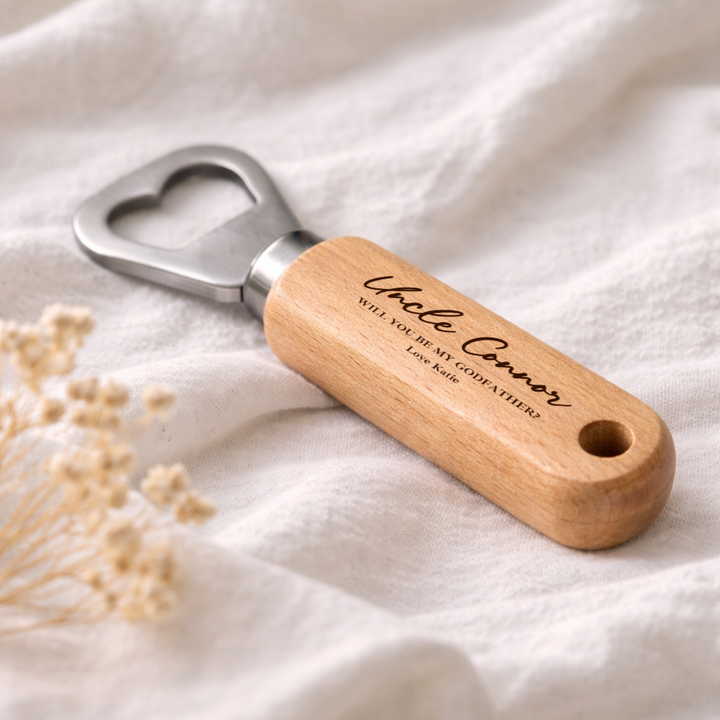 Personalised Script Will You Be My Godfather Engraved Bottle Opener