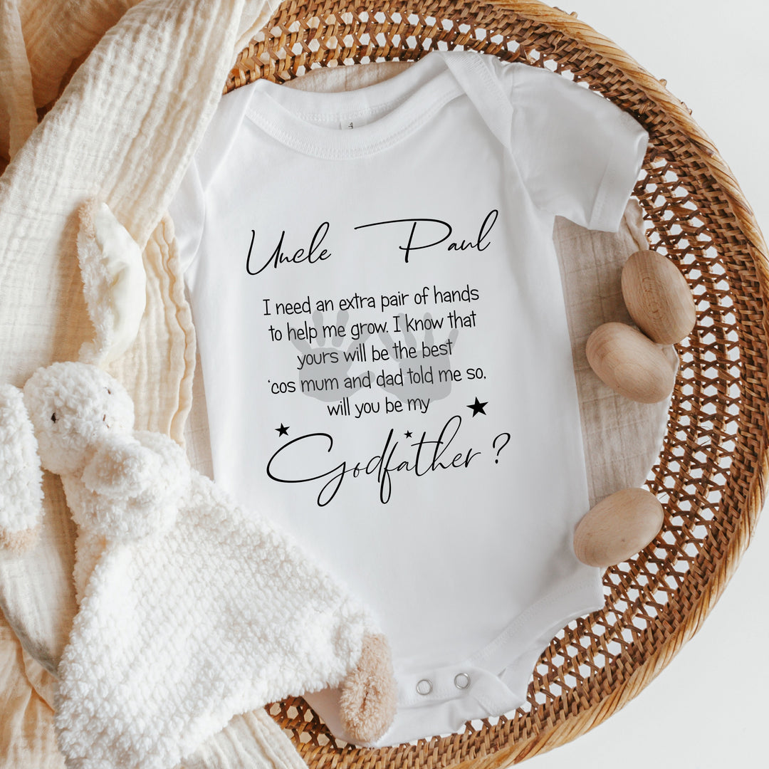 Personalised Will you be my Godparent? Baby Annoucnement Vest