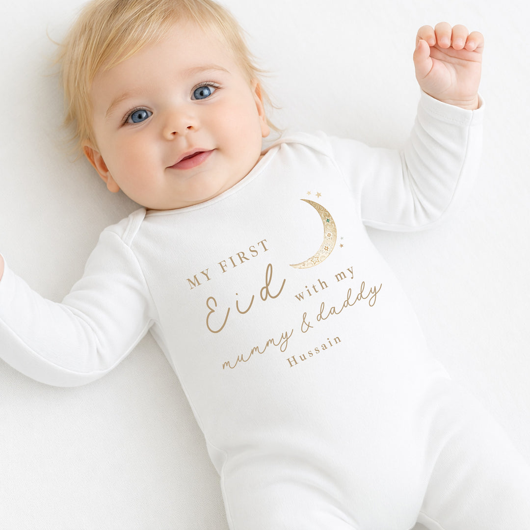 Personalised Our First Eid Baby Grow, Vest or Bib