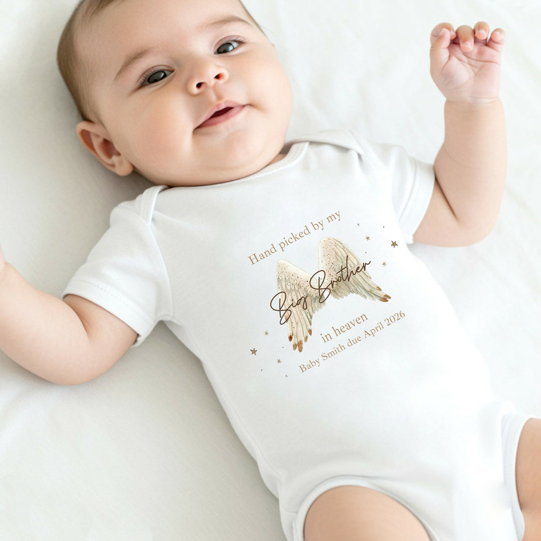 Personalised Picked From Heaven Angle Wings Announcement Vest