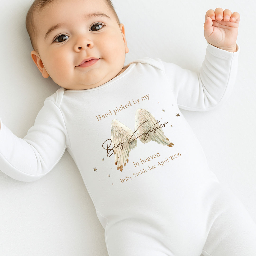 Personalised Picked From Heaven Angle Wings Announcement Vest