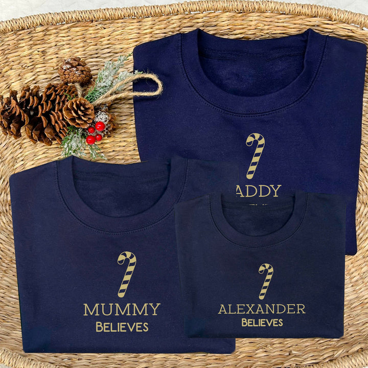 Gold Candy Cane Believes Mum & Mini Outfits Kids and Adult Sweatshirt