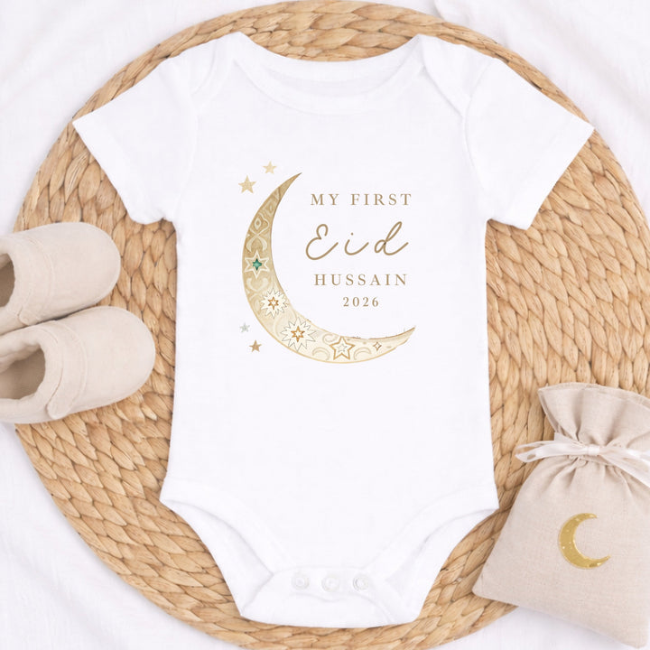 Personalised Gold Moon My First Eid Baby Grow, Vest or Bib