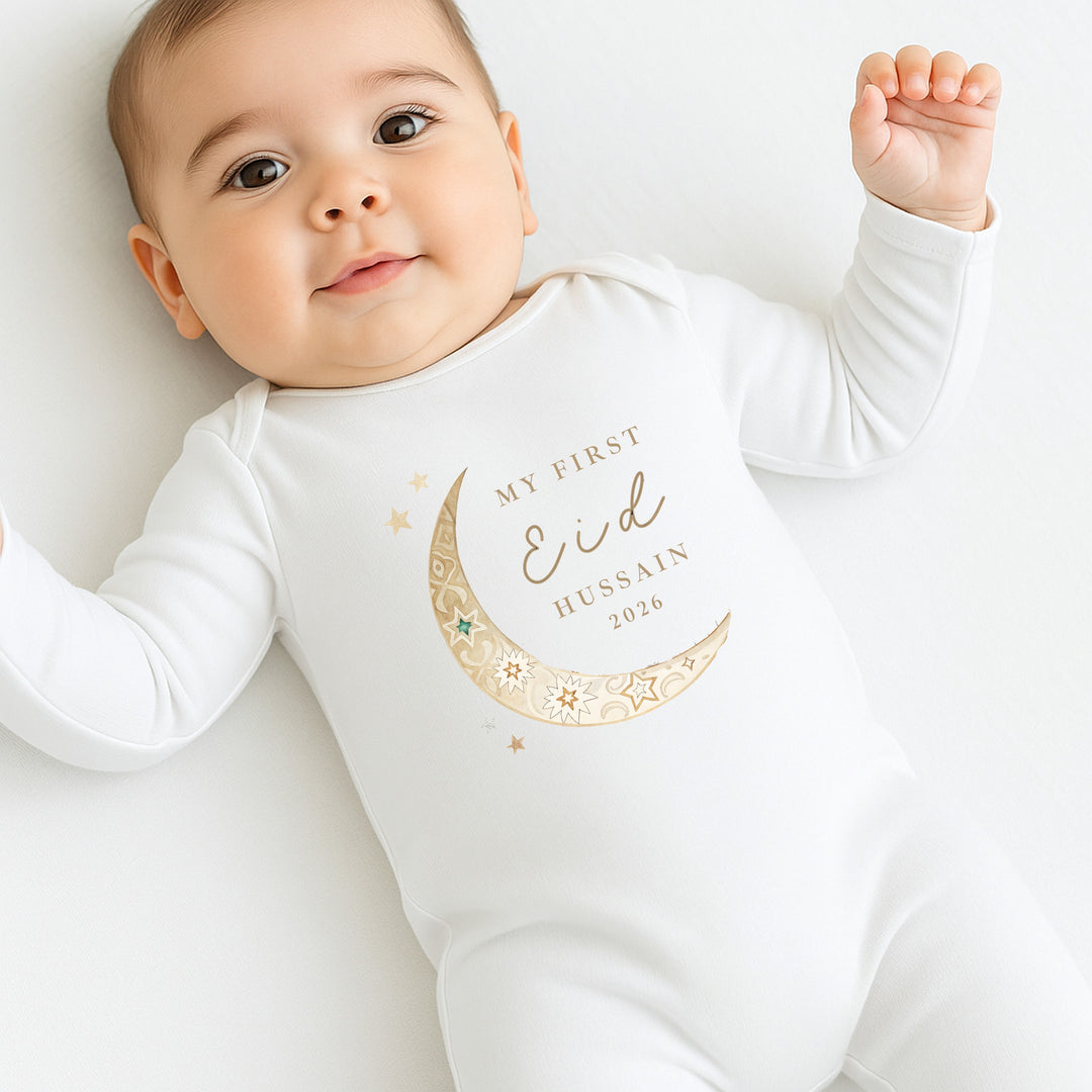 Personalised Gold Moon My First Eid Baby Grow, Vest or Bib