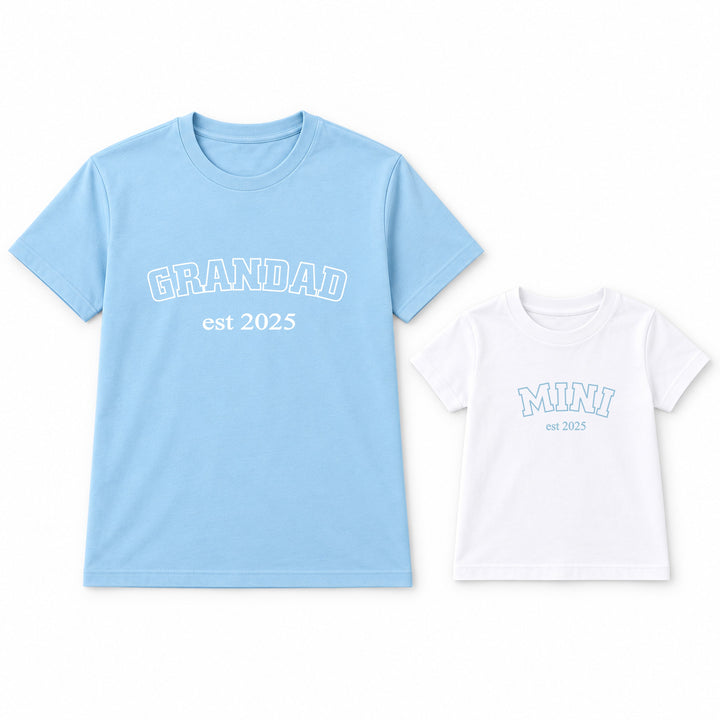 Personalised Blue Est Grandad and Mini Matching Outfits