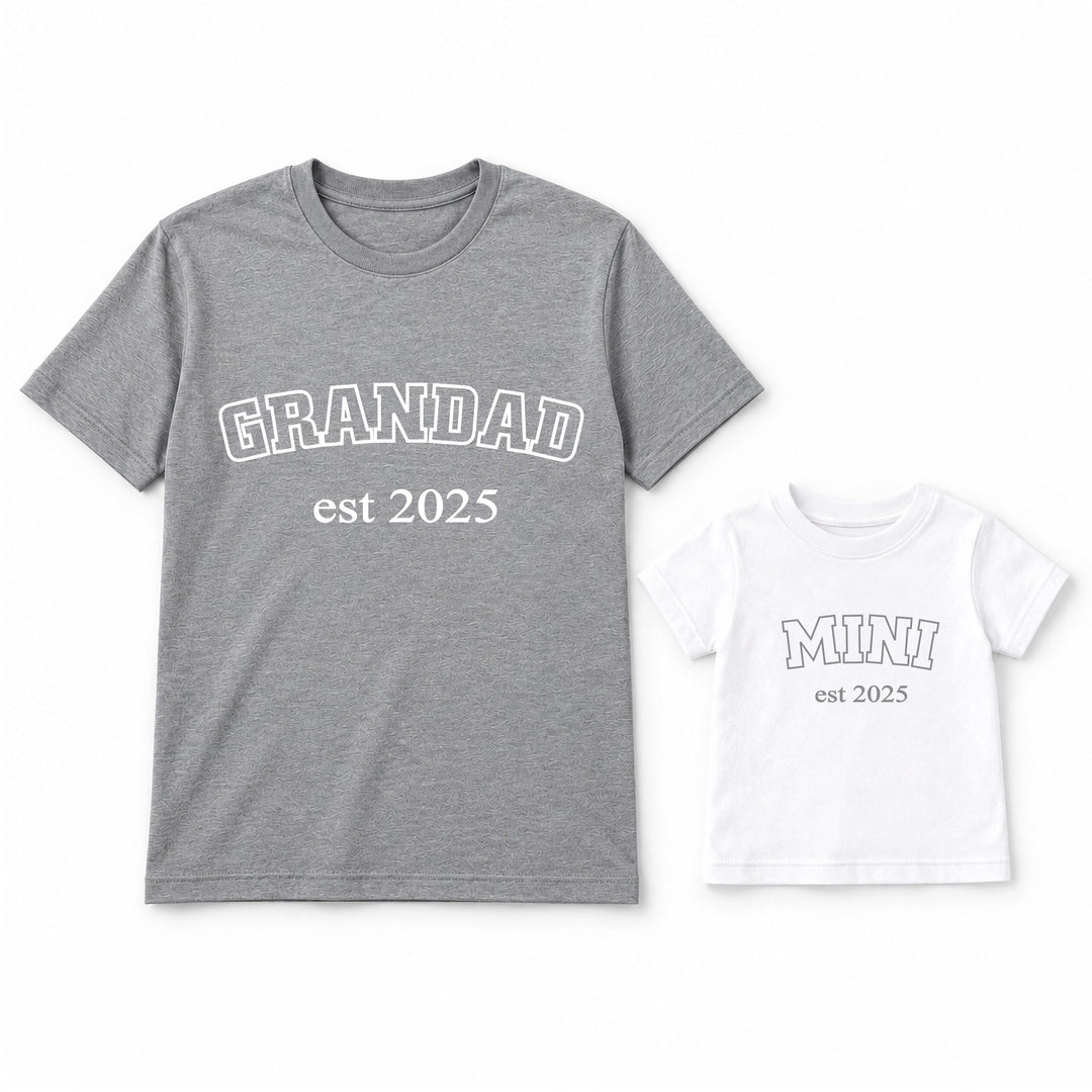 Personalised Grey Est Grandad &amp; Mini Matching Outfits