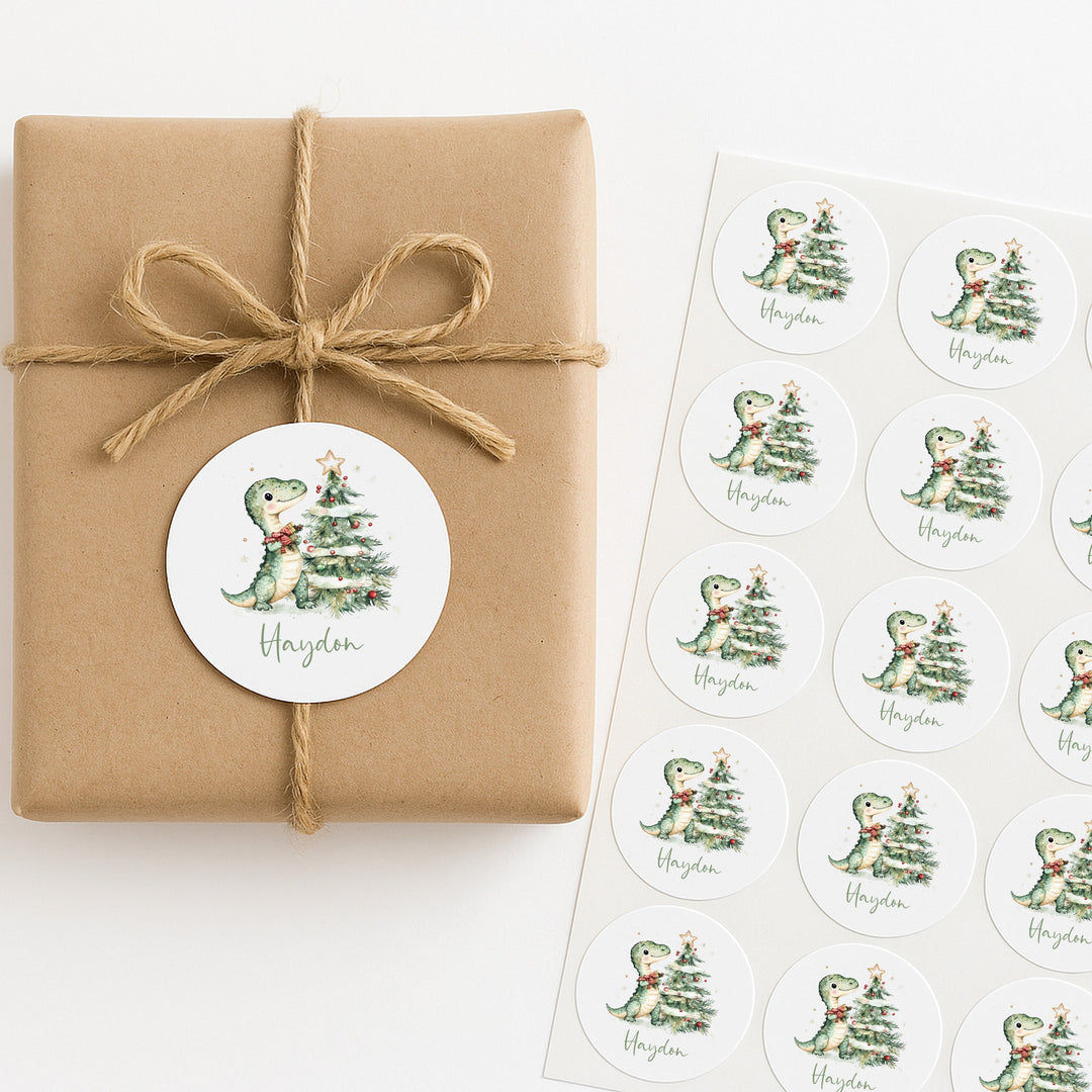 Personalised Dinosaur Christmas Stickers