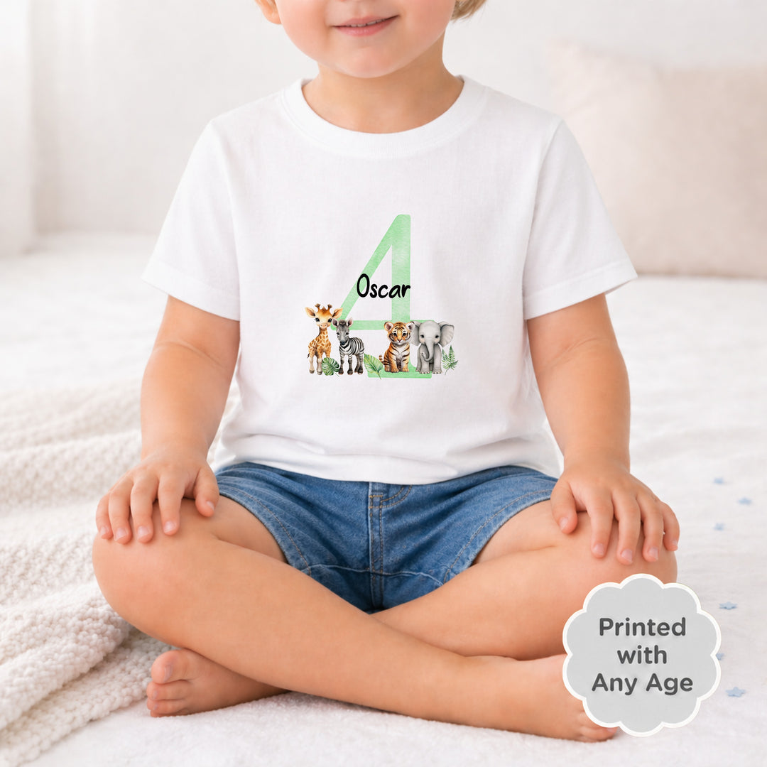 Personalised Green Jungle Any Age Birthday T-shirt