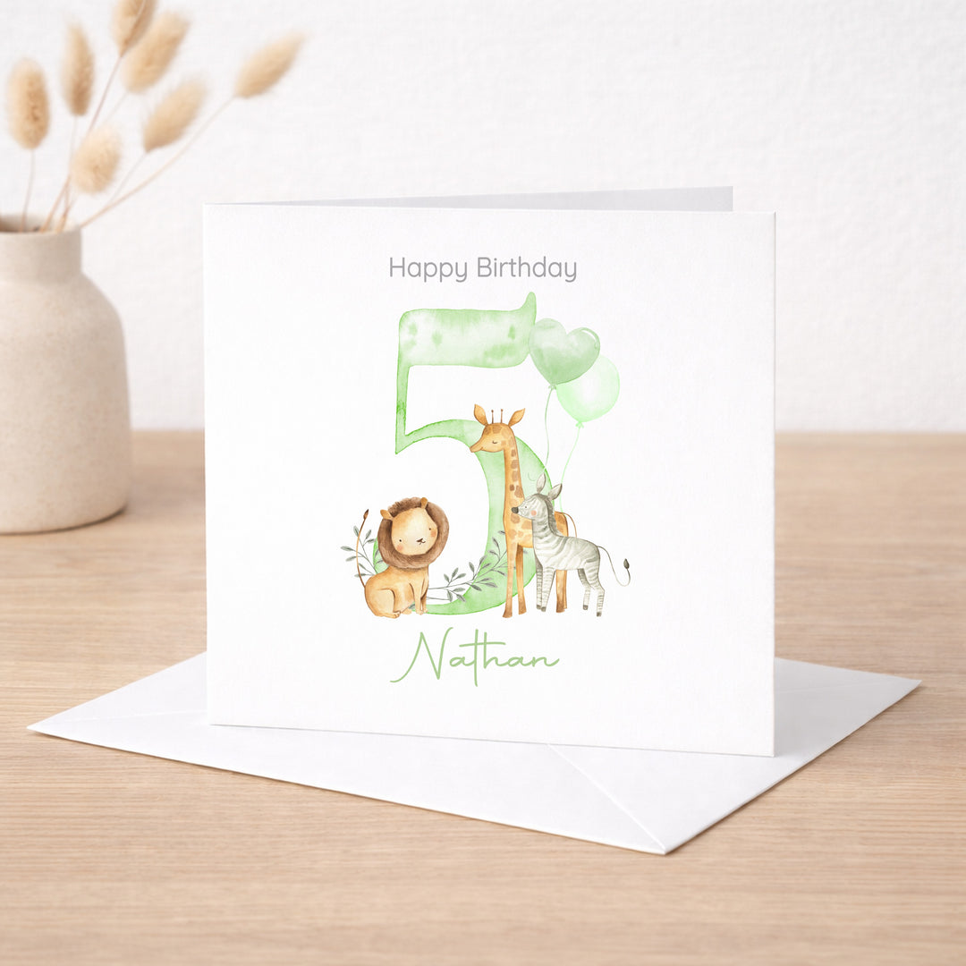 Personalised Green Safari Any Age Birthday Card