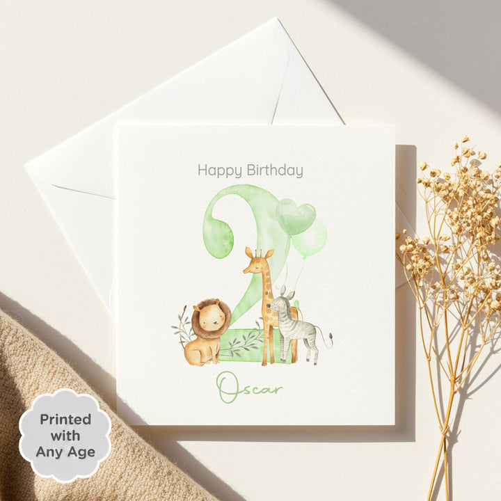 Personalised Green Safari Any Age Birthday Card