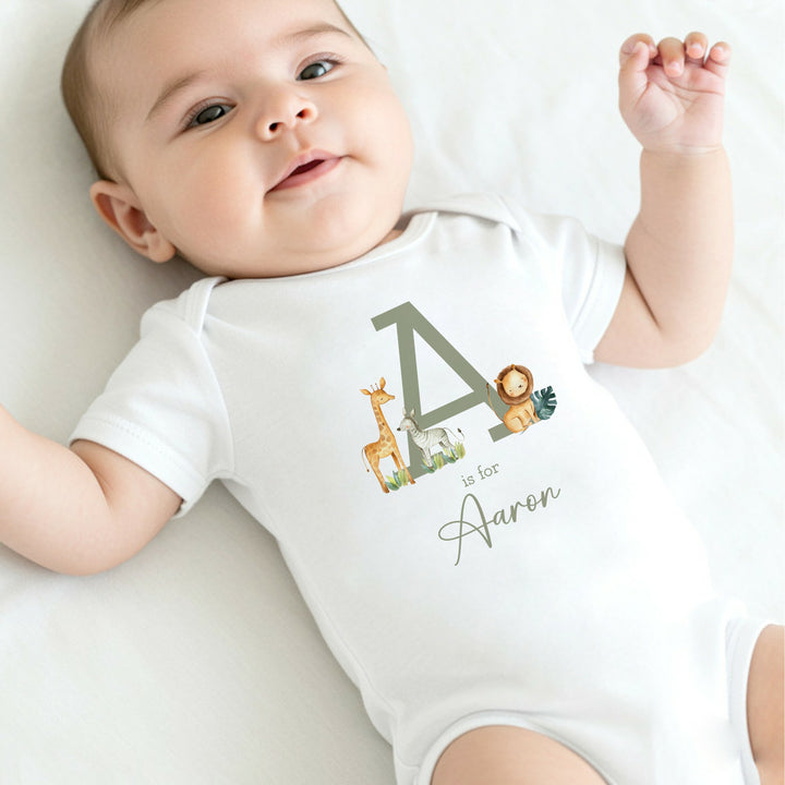 Personalised Green Jungle Initial Baby Vest