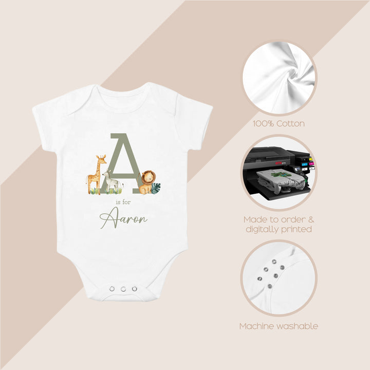 Personalised Green Jungle Initial Baby Vest