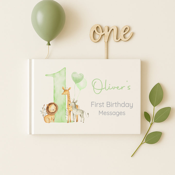 Personalised Sage Green Safari Birthday Party Guest Book