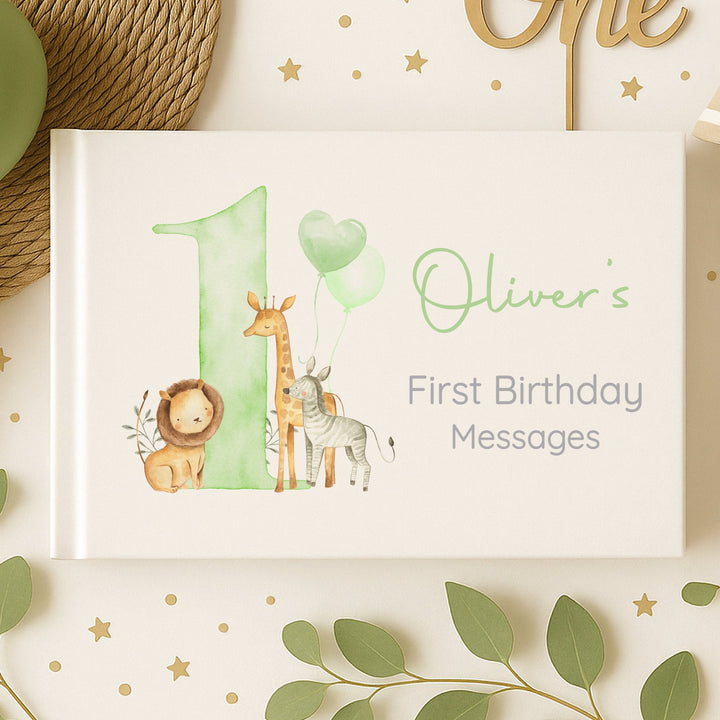 Personalised Sage Green Safari Birthday Party Guest Book