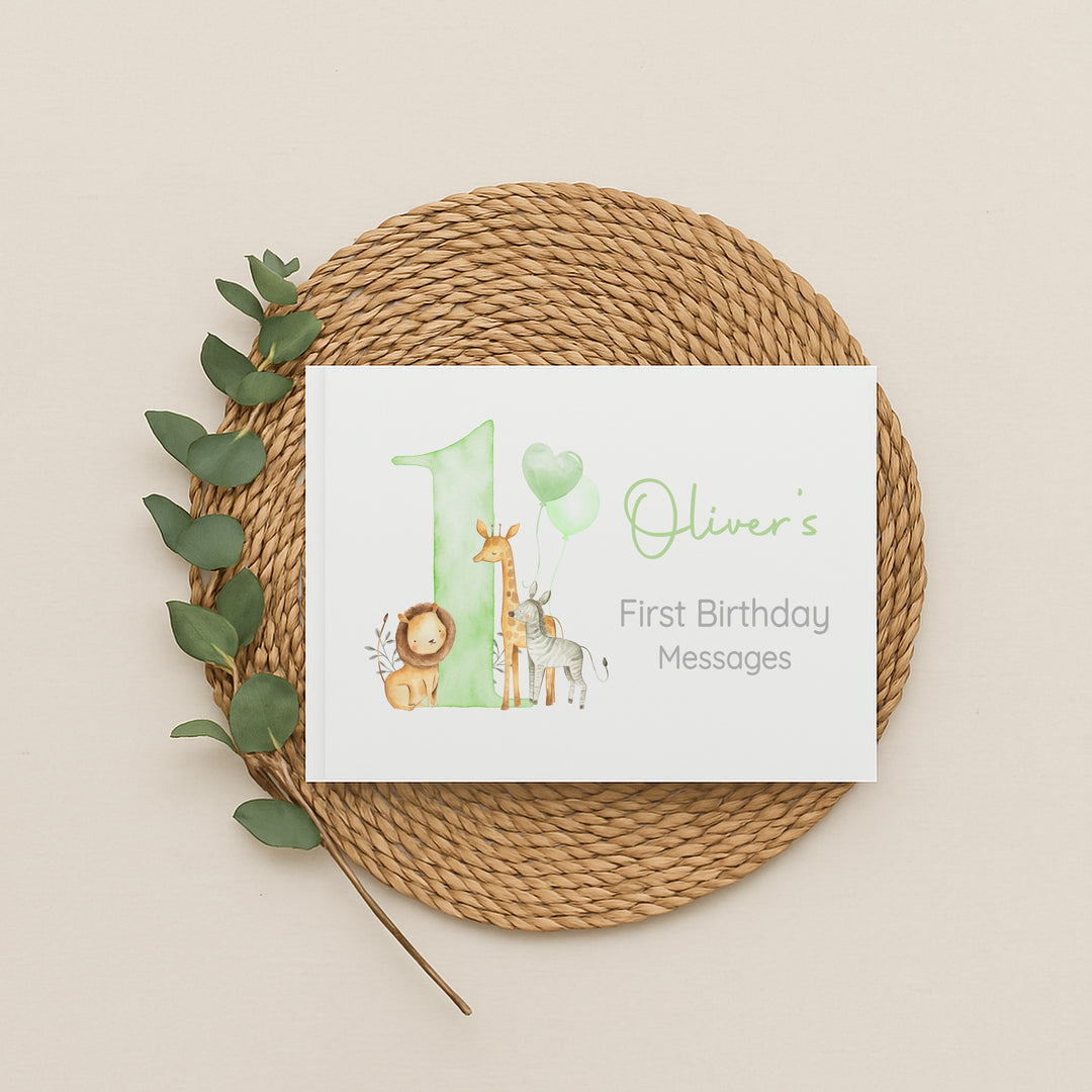 Personalised Sage Green Safari Birthday Party Guest Book