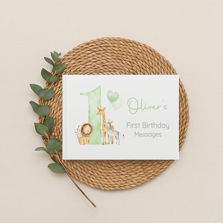 Personalised Sage Green Safari Birthday Party Guest Book
