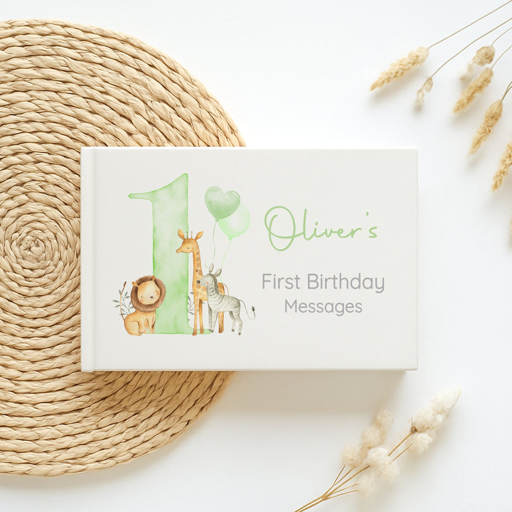 Personalised Sage Green Safari Birthday Party Guest Book
