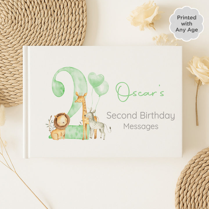 Personalised Sage Green Safari Any Age Birthday Party Guest Book