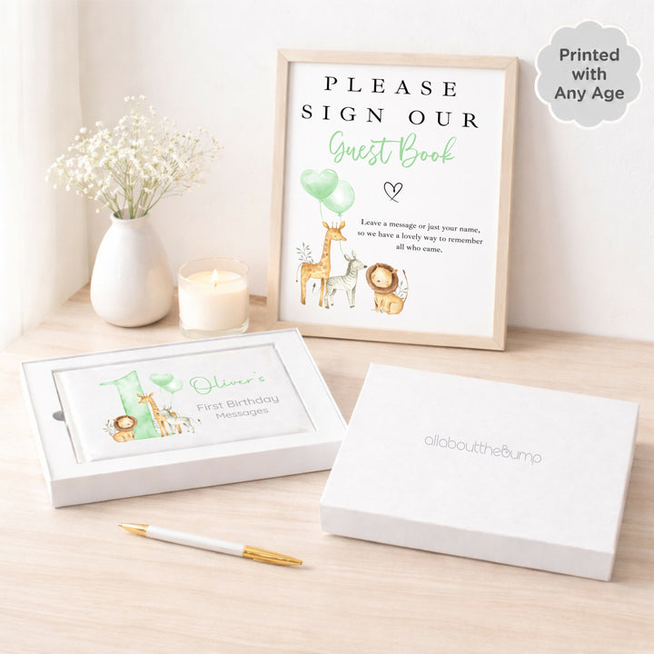 Personalised Sage Green Safari Any Age Birthday Party Guest Book