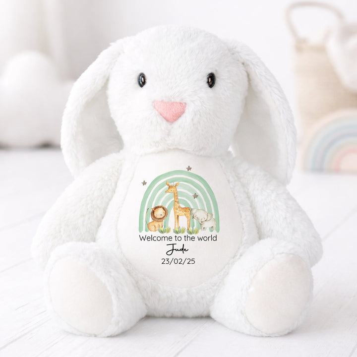 Personalised Welcome to the World Green Jungle Rainbow Rabbit