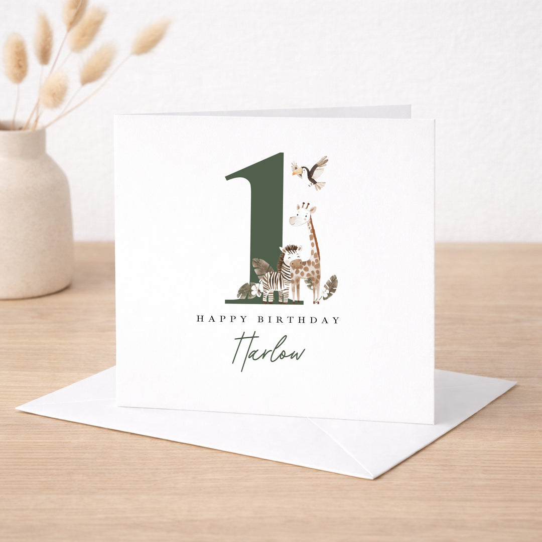 Personalised Green Safari Birthday Card