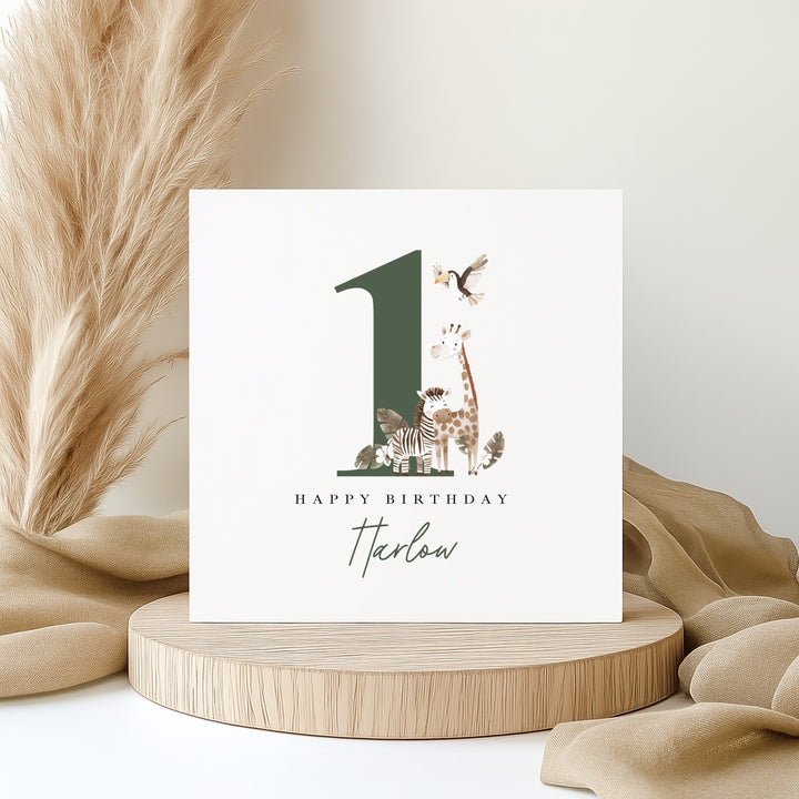 Personalised Green Safari Birthday Card