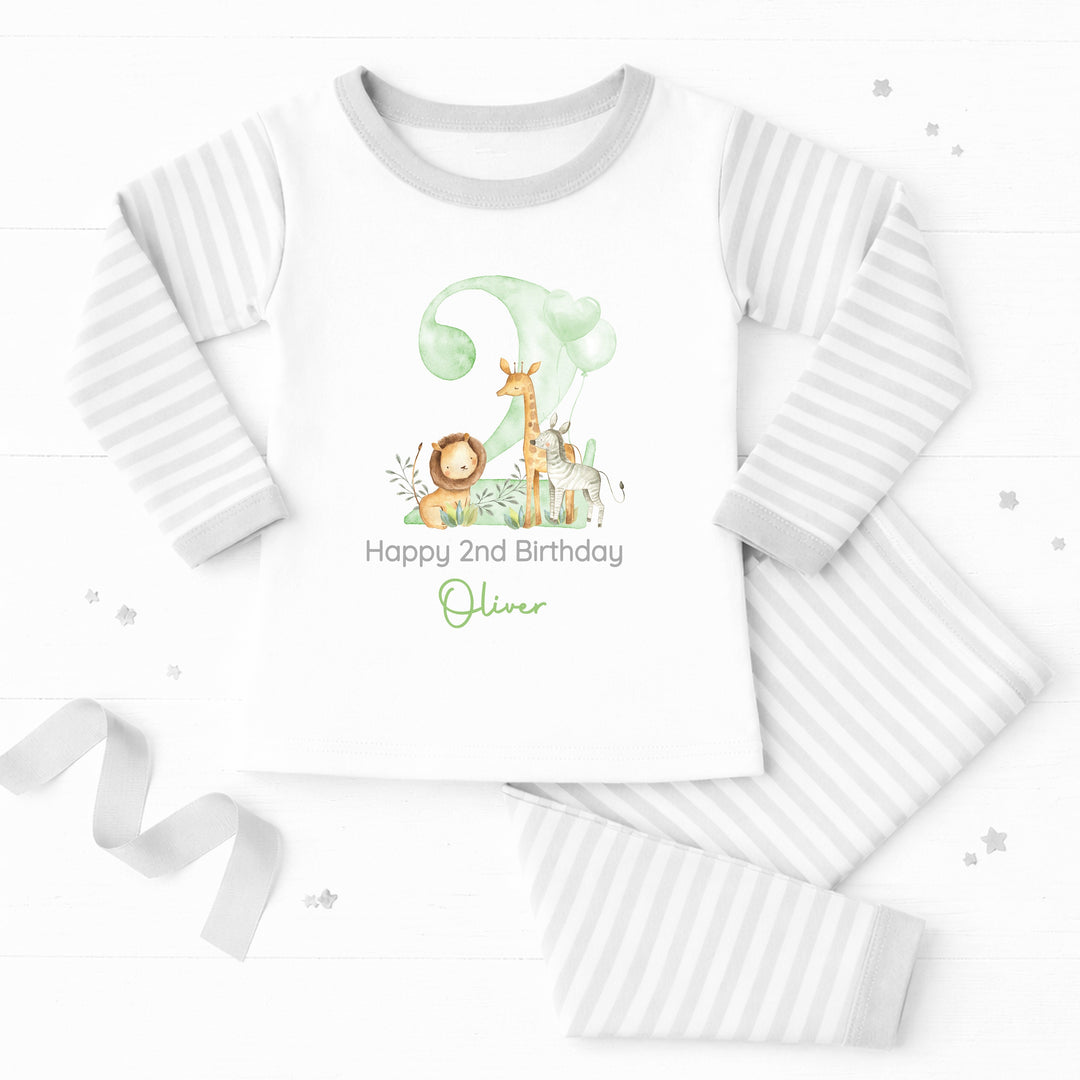 Personalised Green Jungle Safari Second Birthday Pyjamas