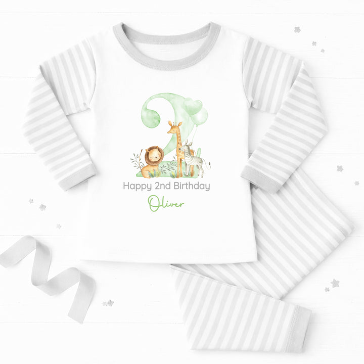 Personalised Green Jungle Safari Second Birthday Pyjamas
